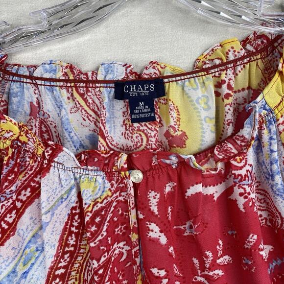 Chaps Ralph Lauren Top Womens M Red Paisley Colorful Peasant Boho Artsy Sheer - Picture 2 of 7